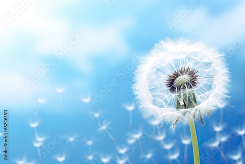 Dandelion flower on blue sky background with space for your text  close up of dandelion on the blue background  AI Generated