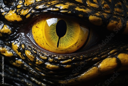 Close up of a yellow eye of a turtle. Macro shot, Close up of the yellow eye crocodile, AI Generated