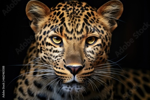 Portrait of a leopard on a black background, close-up, close up portrait of a leopard head, AI Generated