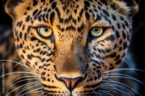 Close up portrait of a leopard, Panthera pardus, close up portrait of a leopard head, AI Generated