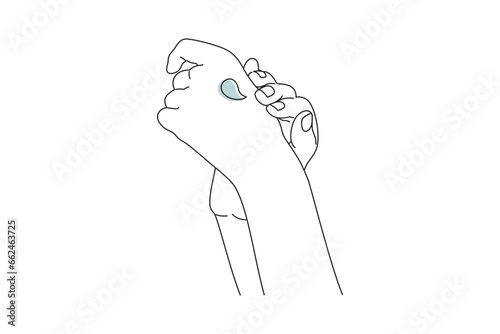 Line drawing of female hands applying hand cream on skin