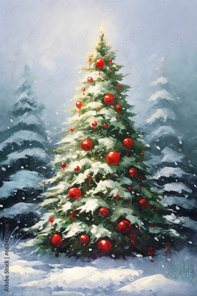 Oil paints and Christmas tree. Generative  AI 
