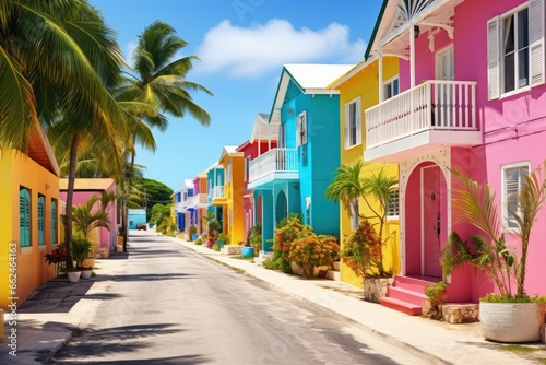 Colorful houses in St. Augustine, Florida, United States, Colourful houses on the tropical island of Barbados, AI Generated