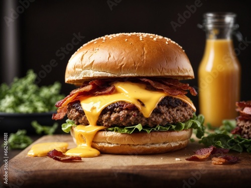 A juicy burger with perfectly melted cheese and crispy bacon