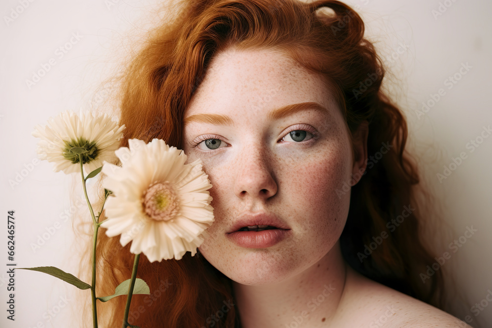 beautiful redhead girl with flower