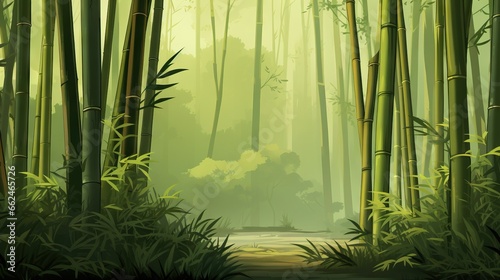  a painting of a bamboo forest with lots of green plants.  generative ai