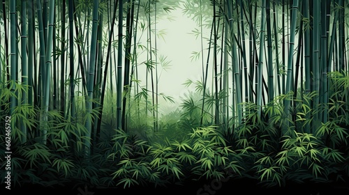  a painting of a bamboo forest with lots of green leaves.  generative ai