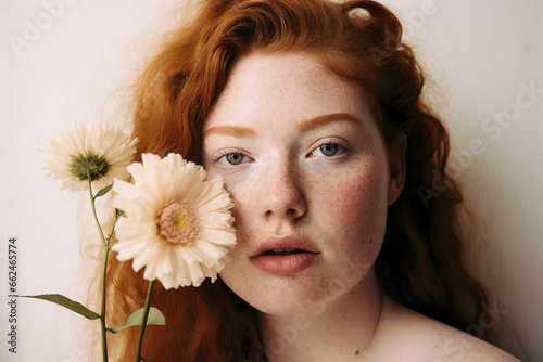 beautiful redhead girl with flower