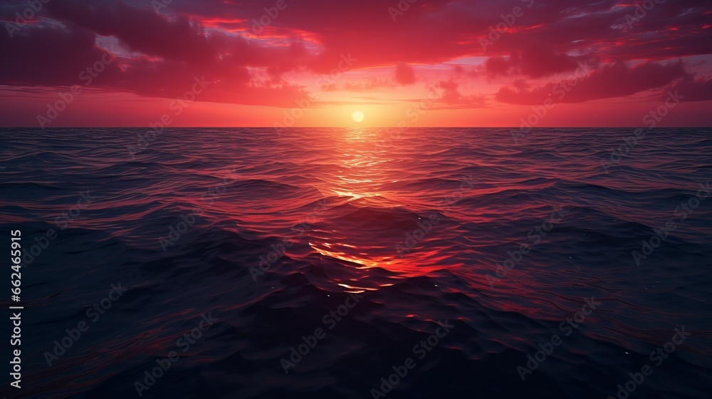 The sun is setting over the ocean