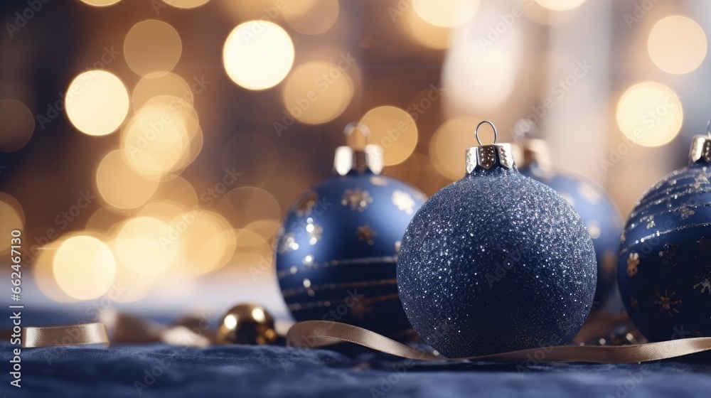 Fototapeta premium Sparkling blue Christmas balls