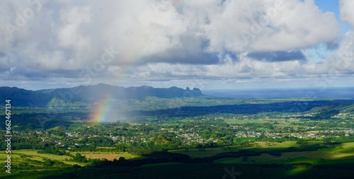 Kauai Hawaii rainbow through clouds