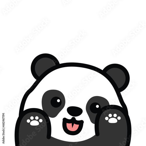 Fototapeta Naklejka Na Ścianę i Meble -  Cute panda tongue out and paws up cartoon, vector illustration