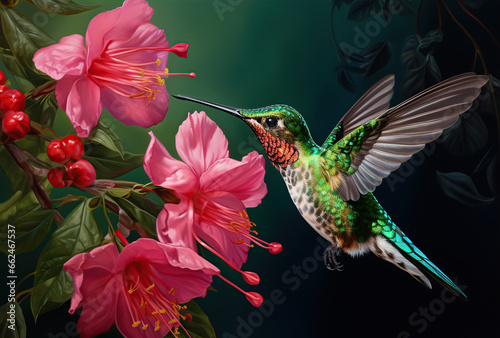 Scaly-breasted hummingbird feeding on flowers. Created with Generative AI photo