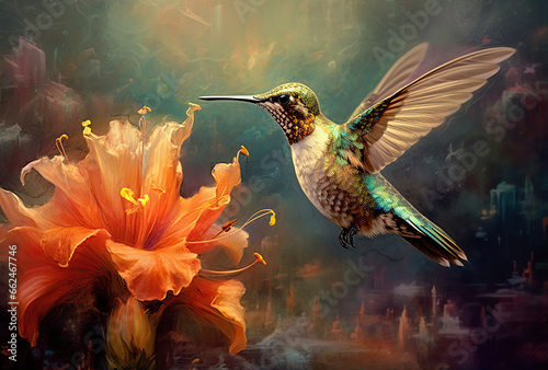 Scaly-breasted hummingbird feeding on flowers. Created with Generative AI photo