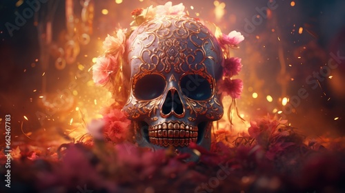 Dia de muertos  traditional Mexican holiday honoring the memory of deceased relatives and friends. it is believed that souls of deceased temporarily return to earth to commune with their loved ones.