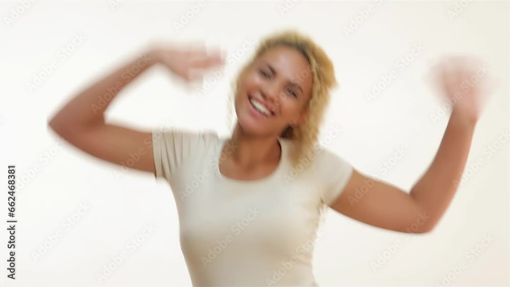 Happy overjoyed woman celebrating successful shouting Happy overjoyed woman celebrating successful shouting