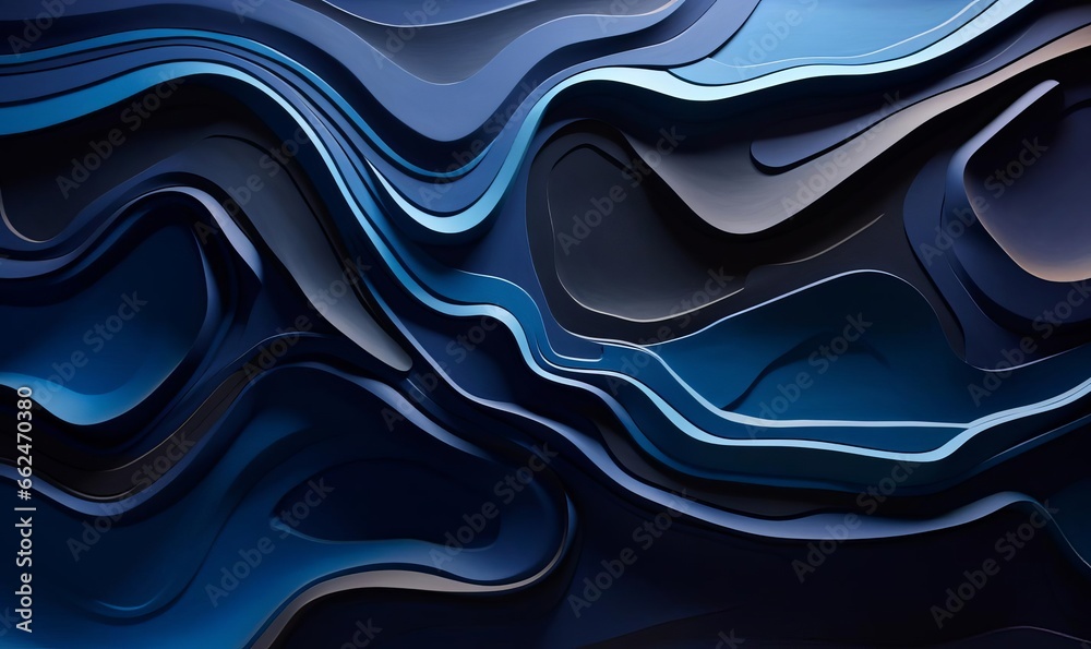 Abstract Layered Art with Deep Blue Waves