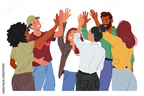 Energetic Young Characters Give High Fives, Hands Meet In A Celebratory Clap, Creating A Burst Of Positive Vibes, Smiles