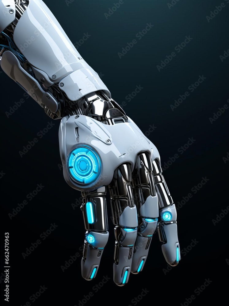 Futuristic Robotic Hand with Neon Blue Light