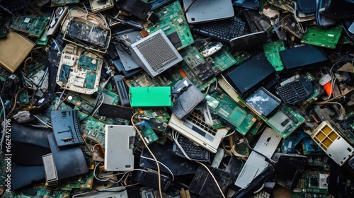 A collection of old electronic devices such as computers, phones, and tablets, exemplifying the need for electronic waste recycling. © PixelPaletteArt