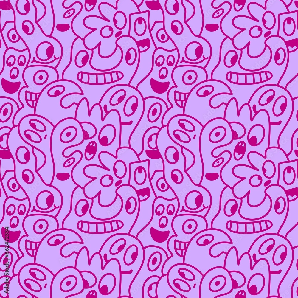 Cartoon retro monsters seamless Halloween pattern for wrapping paper and fabrics and linens and kids
