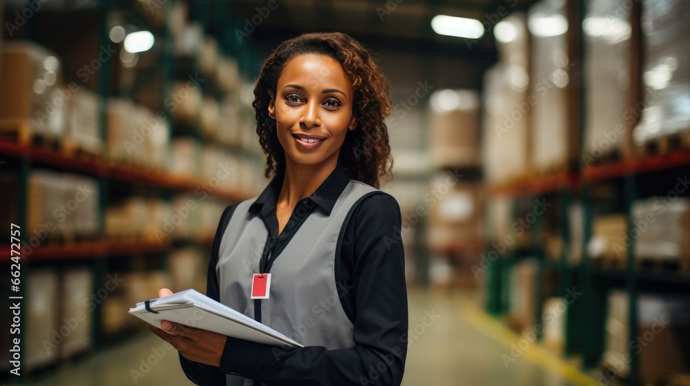 Businesswoman in a warehouse