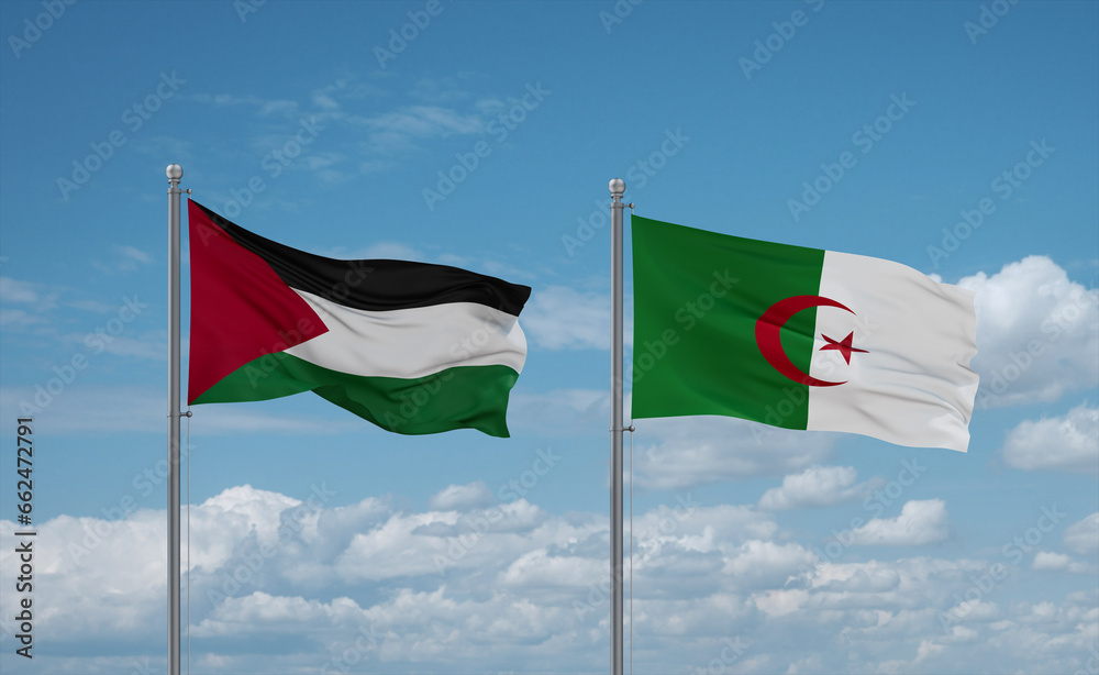 Palestine and Gaza Strip and Algeria national flags, country