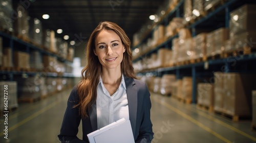 Businesswoman in a warehouse