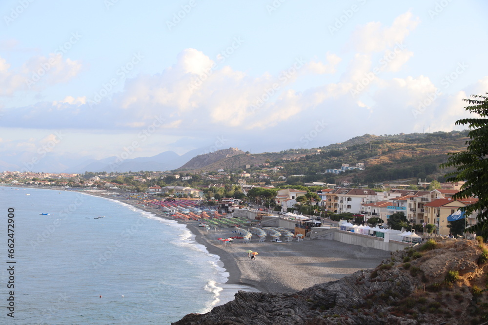 
View of the large beach and coast line of Diamante, Diamante, District of Cosenza, Calabria, Italy, Europe.