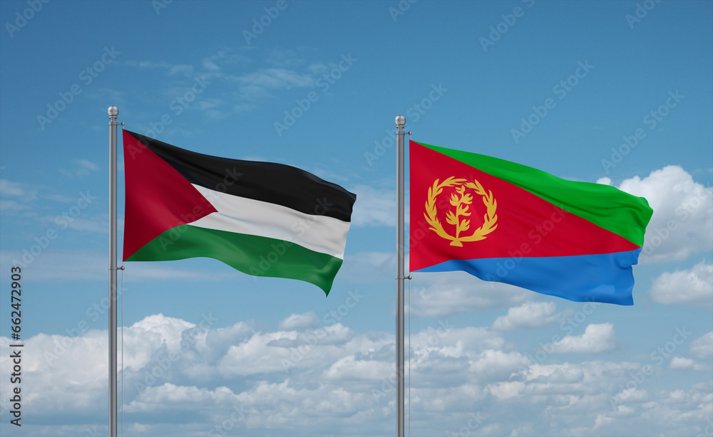 Eritrea and Palestine and Gaza Strip flags, country relationship concept Eritrea and Palestine and Gaza Strip flags, country relationship concept