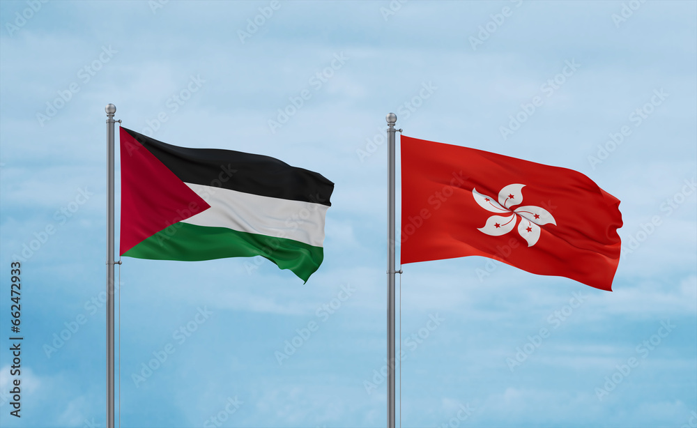Hong Kong and Palestine and Gaza Strip flags, country relationship concept Hong Kong and Palestine and Gaza Strip flags, country relationship concept