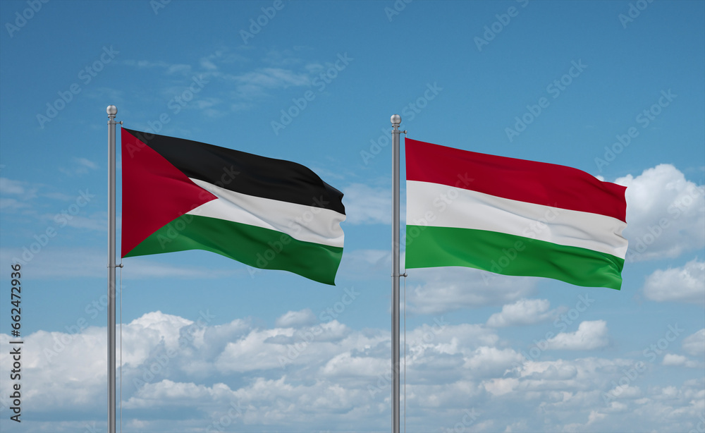 Hungary and Palestine and Gaza Strip flags, country relationship concept Hungary and Palestine and Gaza Strip flags, country relationship concept