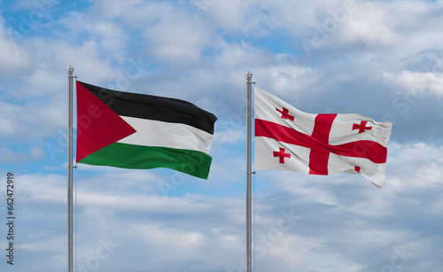 Georgia and Palestine and Gaza Strip flags, country relationship concept