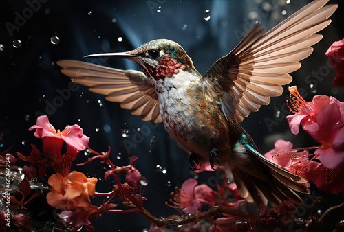 Scaly-breasted hummingbird feeding on flowers. Created with Generative AI photo