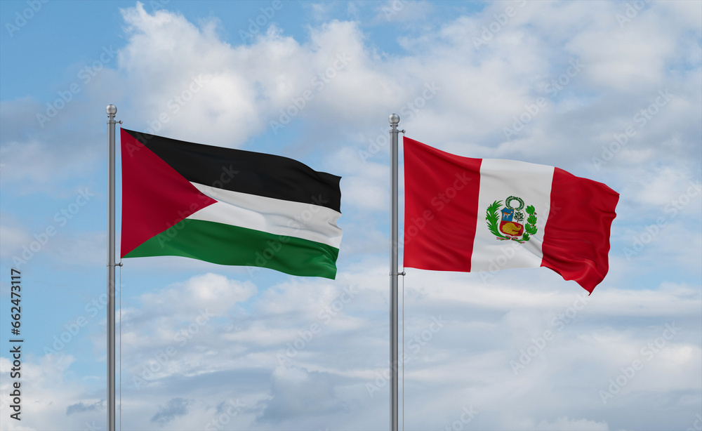 Peru and Palestine and Gaza Strip flags, country relationship concept Peru and Palestine and Gaza Strip flags, country relationship concept