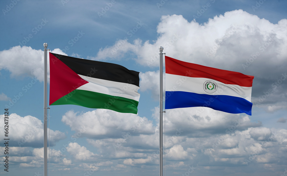 Paraguay and Palestine and Gaza Strip flags, country relationship concept