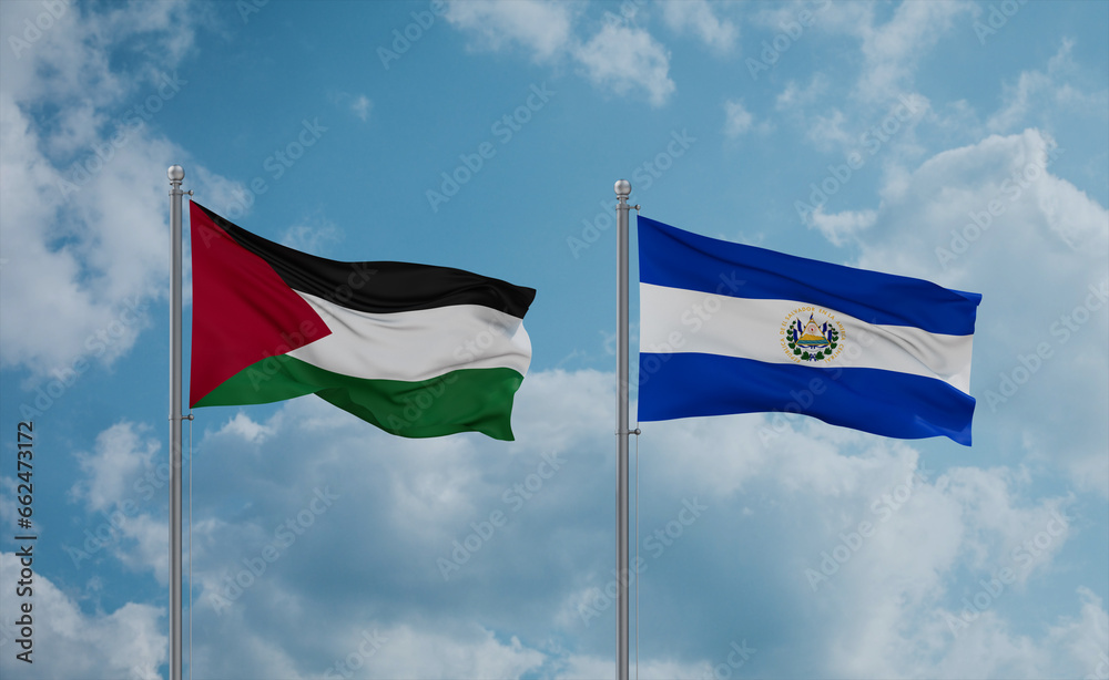Salvador and Palestine and Gaza Strip flags, country relationship concept Salvador and Palestine and Gaza Strip flags, country relationship concept
