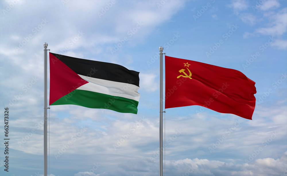 Soviet Union and Palestine and Gaza Strip flags, country relationship concept Soviet Union and Palestine and Gaza Strip flags, country relationship concept