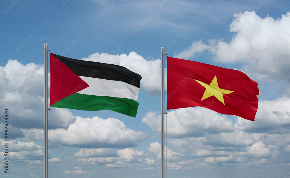 Vietnam and Palestine and Gaza Strip flags, country relationship concept Vietnam and Palestine and Gaza Strip flags, country relationship concept