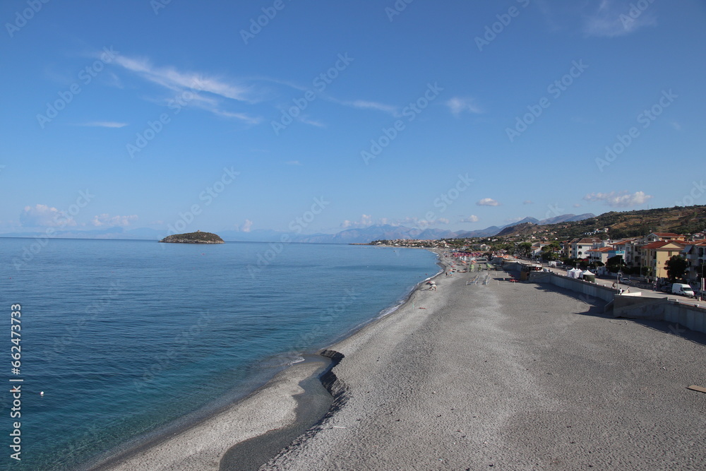 
View of the large beach and coast line of Diamante, Diamante, District of Cosenza, Calabria, Italy, Europe.