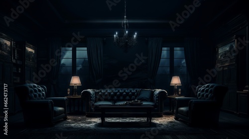 Empty Dark Vintage Room. Gothic Scary Background.
