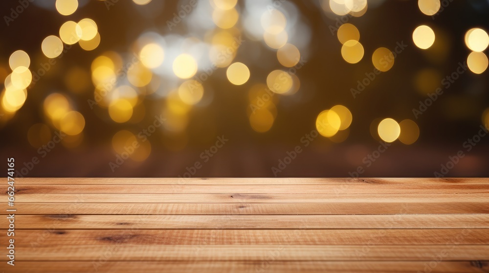 Empty Wooden surface for presentation with blurred garden background, mockup, Space for presentation product