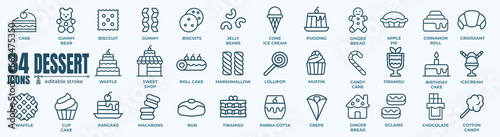 Dessert and sweet shop elements - minimal thin line web icon set. Outline editable icons collection. Simple vector illustration.