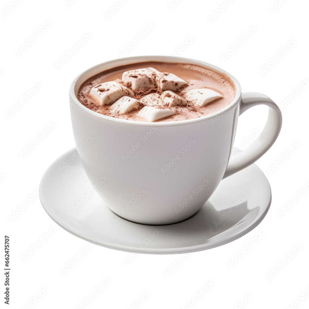 Hot chocolate, marshmallow drink with white cup isolated on transparent background. Hot chocolate, marshmallow drink with white cup isolated on transparent background.