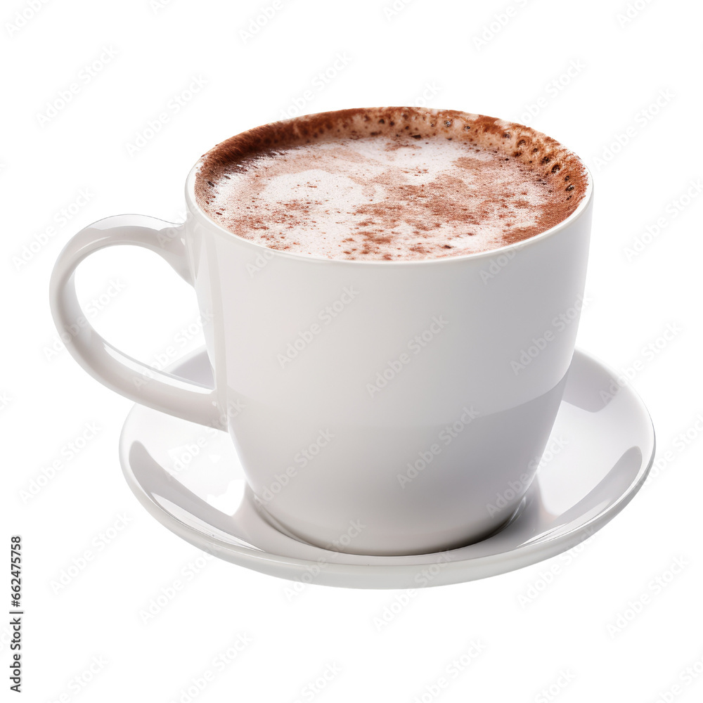 Hot chocolate drink with white cup isolated on transparent background. Hot chocolate drink with white cup isolated on transparent background.