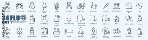 Fotografia Disease, sickness and flu elements - minimal thin line web icon set