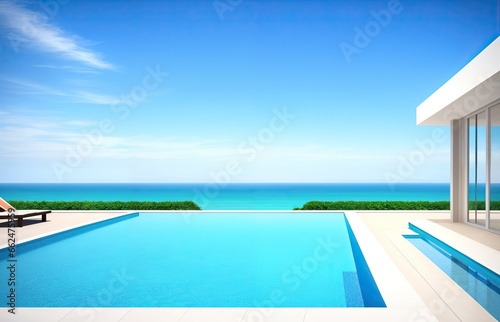 swimming pool with the horizon of the sea behind © petrovk