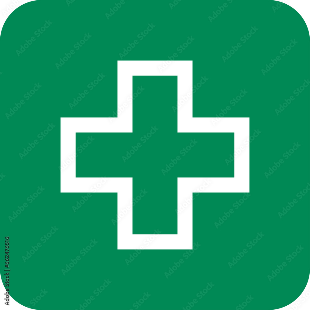 Cross in Soft Square Symbol First Aid Kit Emergency Healthcare Green Sign Icon. Vector Image. Cross in Soft Square Symbol First Aid Kit Emergency Healthcare Green Sign Icon. Vector Image.