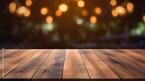 Empty Wooden surface for presentation with blurred garden background, mockup, Space for presentation product