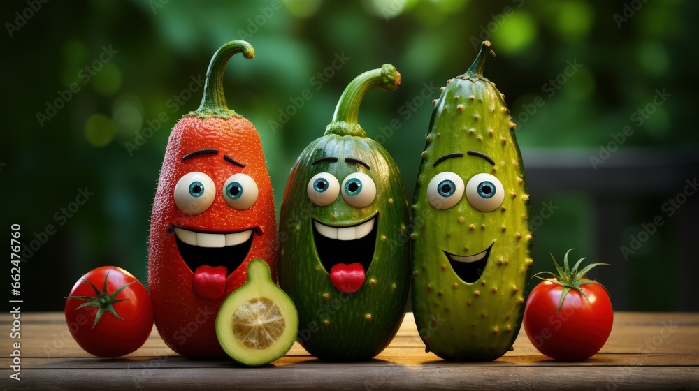 groceries vegetables and fruits characters in cartoon style, diet food, fresh from the field, funny cute animals.